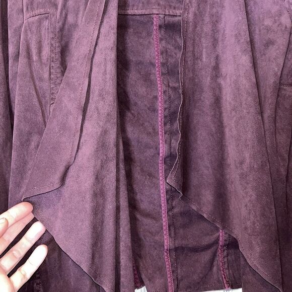 Kut from the Kloth Jacket Wmns Med Purple Faux Suede Crop Open Front Waterfall - Picture 2 of 9